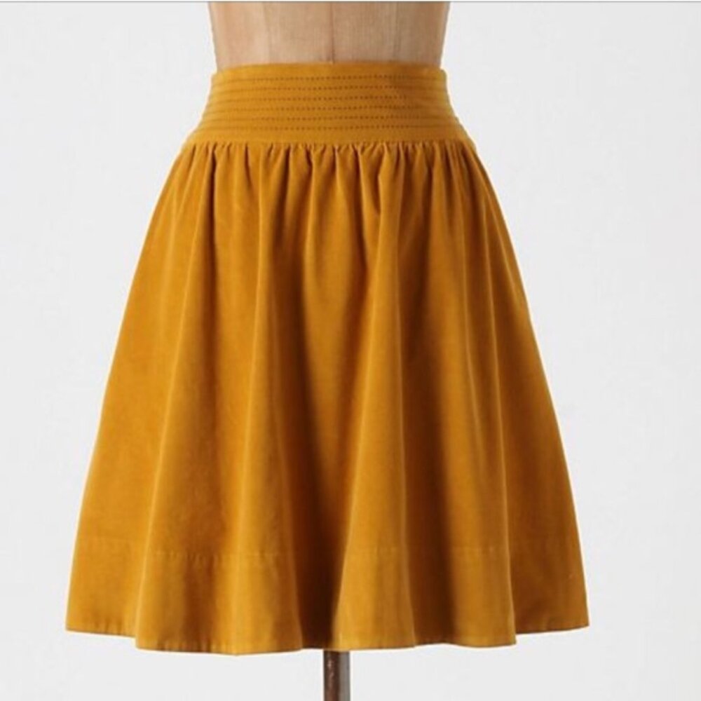 3/$25 Anthropologie Mustard Yellow Corduroy Full Field Skirt with Pockets